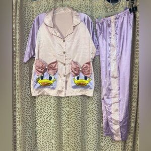 SOLD Disney Daisy Duck Y2K Satin Pajama Set Pink Lavender S